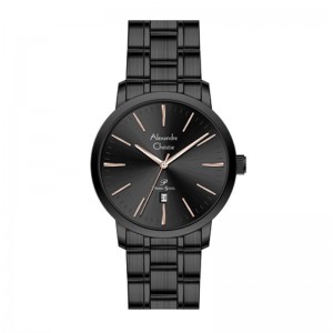 Alexandre Christie AC 1028 Full Black Rosegold Tick Man Steel MDBIPBARG